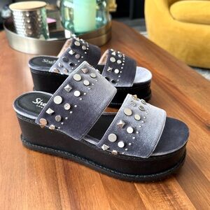 Shelly’s London Grey Velvet Studded Platform Sandals